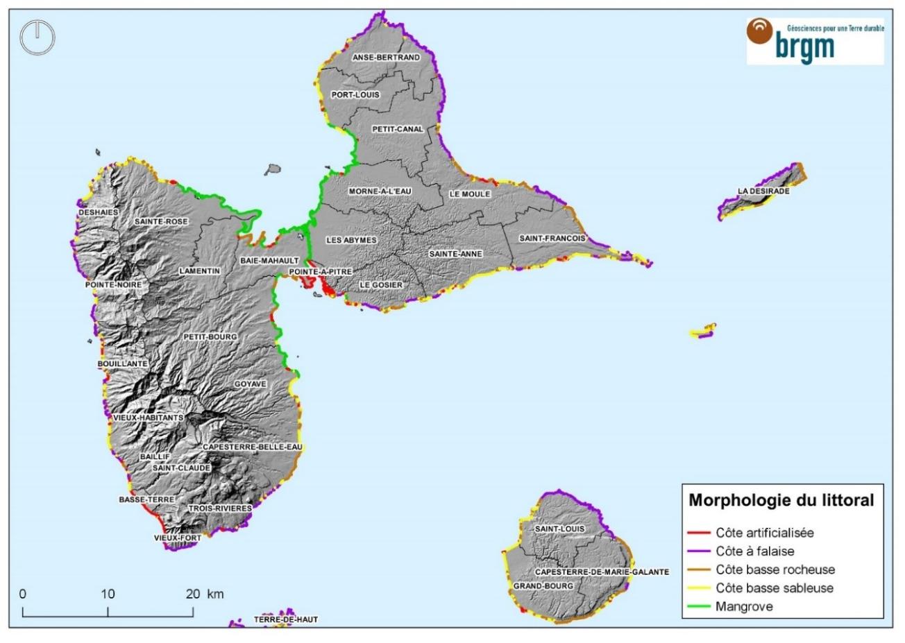 Morphologie du littoral de l’archipel de la Guadeloupe
BRGM, d’après Guillen et al., 2018
Morphologie du littoral de l’archipel de la Guadeloupe